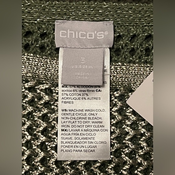 Chicos Women's Pullover Shine Open Stitch Sweater-Olive Green Metallic-Size 3 - Picture 7 of 9